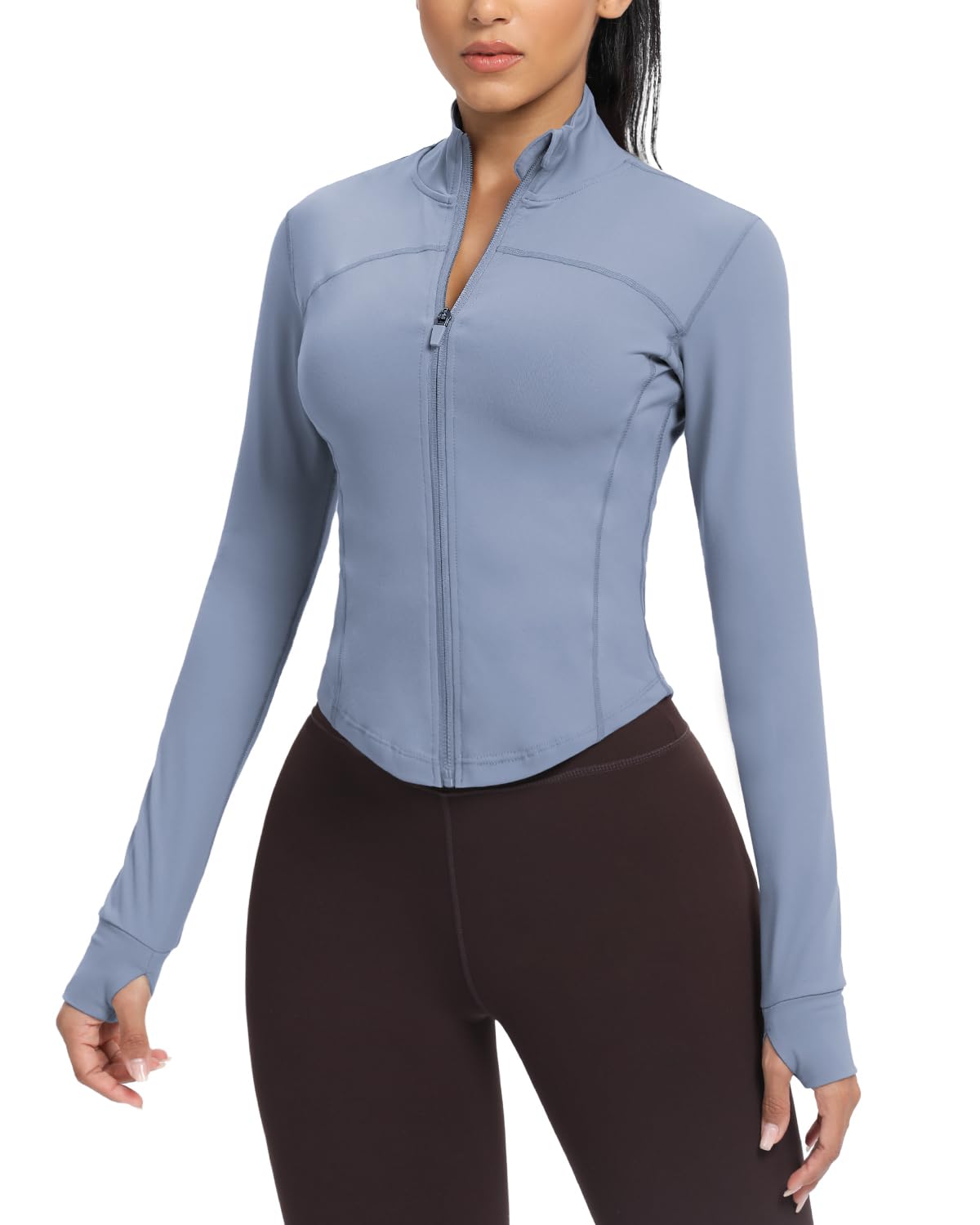 AVGO Women's Cropped Running Workout Jackets Zip Slim Fit Athletic Tops with Thumb Holes