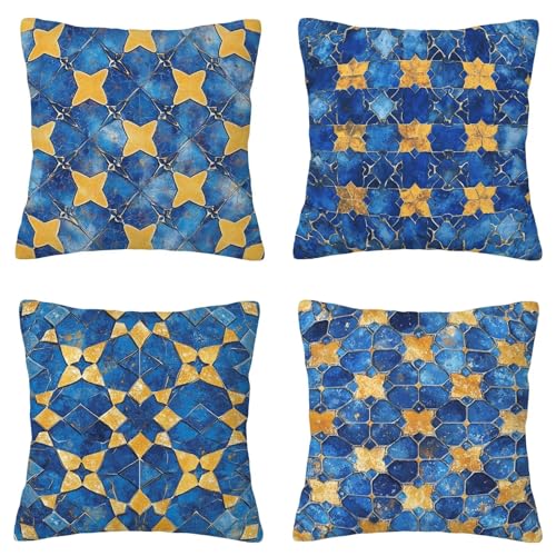 Taie oreiller canape 50x50 velours bleu lot de 4 housses deco carré