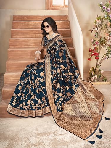Image of Mehrang Cotton Banarasi Silk Saree for Women With Unstitched Blouse Piece