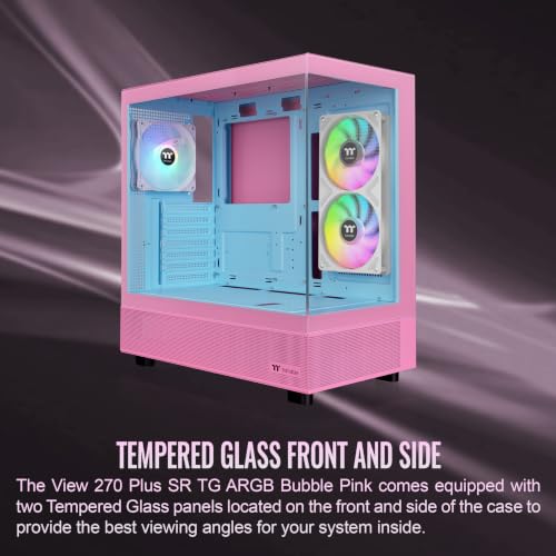 Image of Thermaltake View 270 Plus SR TG ARGB; Mid Tower Chassis; 1xSF240 ARGB PWM Reverse Fan 1xSF120 ARGB PWM Fan; 360mm Radiator Support; 420mm GPU Clearance; Bubble Pink; CA-1Y7-00MAWN-06