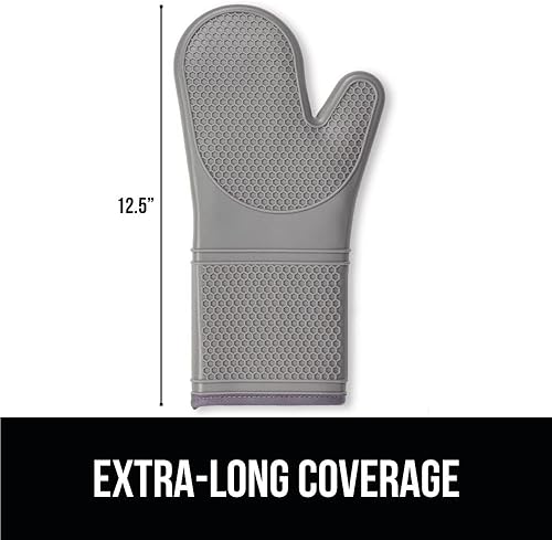 Miniatura 7 de Gorilla Grip - Juego de guantes de horno de silicona resistentes al calor, forro acolchado suave, extralargos, guantes flexibles impermeables para