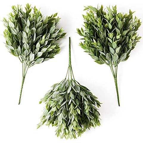 Oh You’re Lovely | 3 pcs Artificial Large Ruscus Leaves Greenery 14” Stem | Plastic | Faux Floral Spray for Wedding Bouquet Arch Filler Table Centerpieces and Home Decor Cover