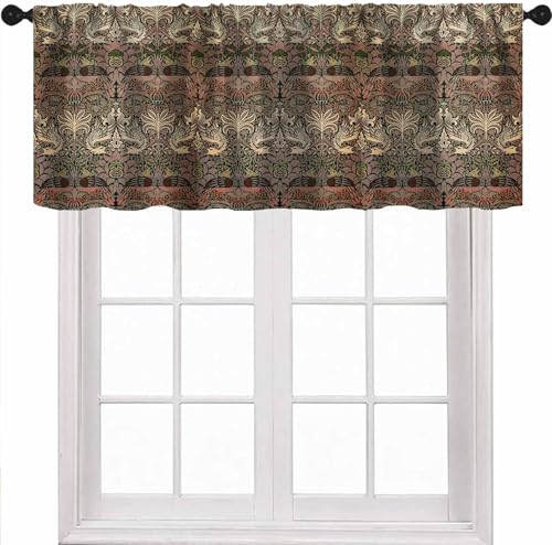 DKMQQUL William Morris Floral Valance Curtains, Vintage Peacock Dragon Art