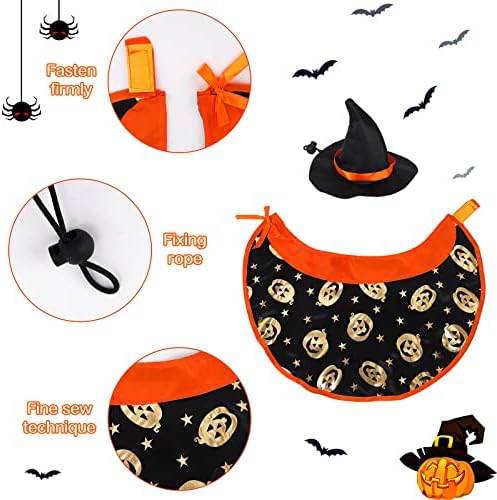 Halloween Pet Costumes,Cat Wizard Costume Dog Costume Cloak Cat Cape Witch Hat Set Pet Wizard Clothing Outfits Halloween Party Cosplay for Small Medium Puppy Dogs Kitten Cats Decoration(Pumpkin)