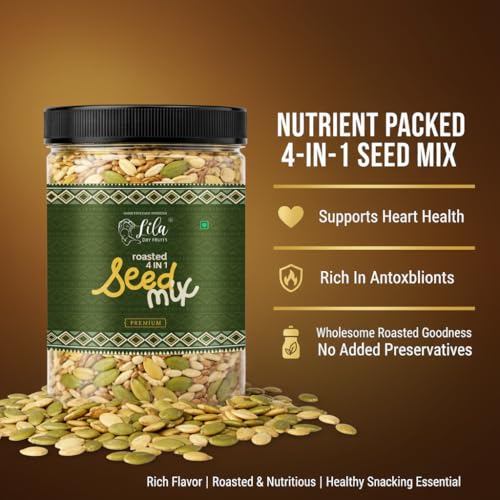 Image of LILA DRY FRUITS Roasted Seeds Mix 4in1 1 Kg | Pumpkin Sunflower Watermelon Flax Seed Crunchy Healthy Seeds Combo Pack | Daily Nutrition & Snacking Mix Perfect for Gifting