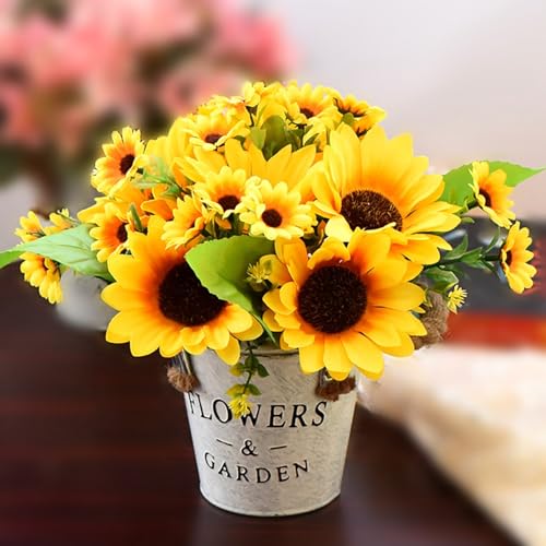 造花インテリア 花束 バラ 向日葵 ひまわり マーガレット アジサイ 枯れない花 装飾花 観葉植物 リアル 本物そっくり ミニ花器 おしゃれ モダン 北欧 撮影 美術館 ホーム 庭園 キッチン オフィス