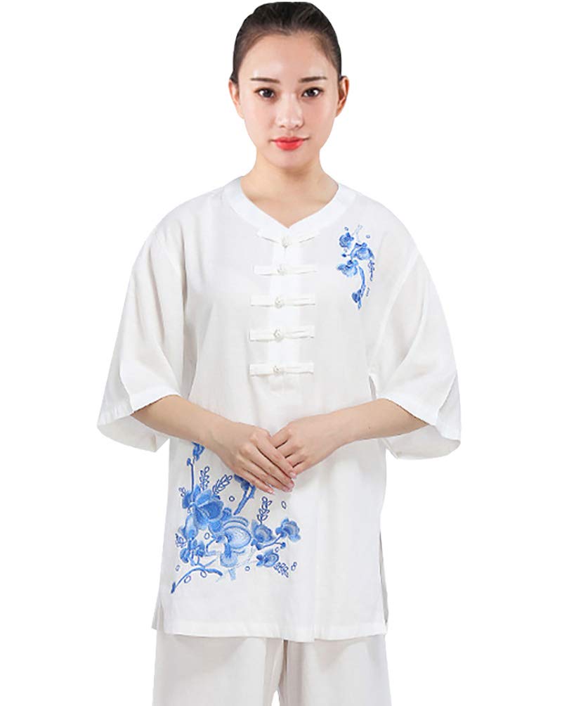 2 Pièces Tenue de Tai Chi légère Manches Courtes + Pantalons Femme Été Ensemble Costume Lâche Arts Martiaux Qi Gong Vêtements