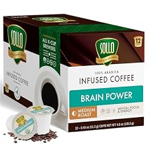 SOLLO Brain Power Dark Coffee Pods MCT & Essential nutrition, Nootropic Brain Booster, For Memory & Focus Compatible with K-Cup Keurig Brewers, 12 Count