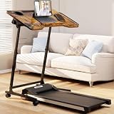 ikkle Bike Trainer Desk with Wheels, Adjustable Treadmill Desk, Rolling Standing Desk for Walking Pad Laptop, Phone Standing, Brown Wood