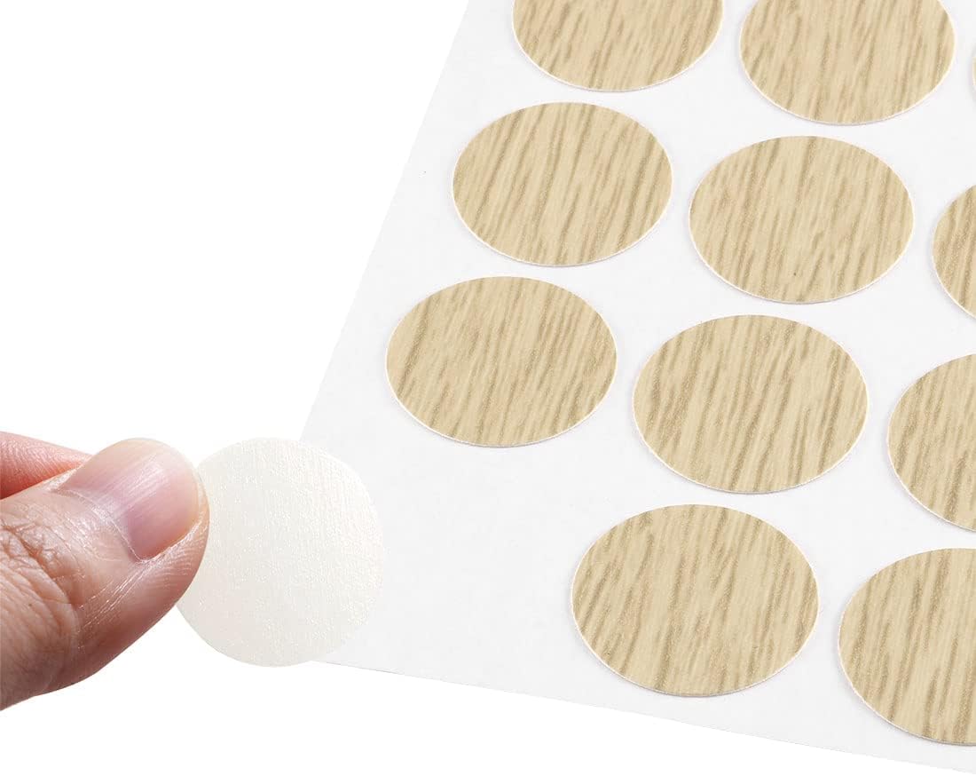 3 Sheet/162Pcs Screw Hole Cover Stickers, 21mm Dia PVC Self Adhesive Covers Caps Dustproof for Wood Furniture Cabinet Shelf Wardrobe, Textured Light Khaki