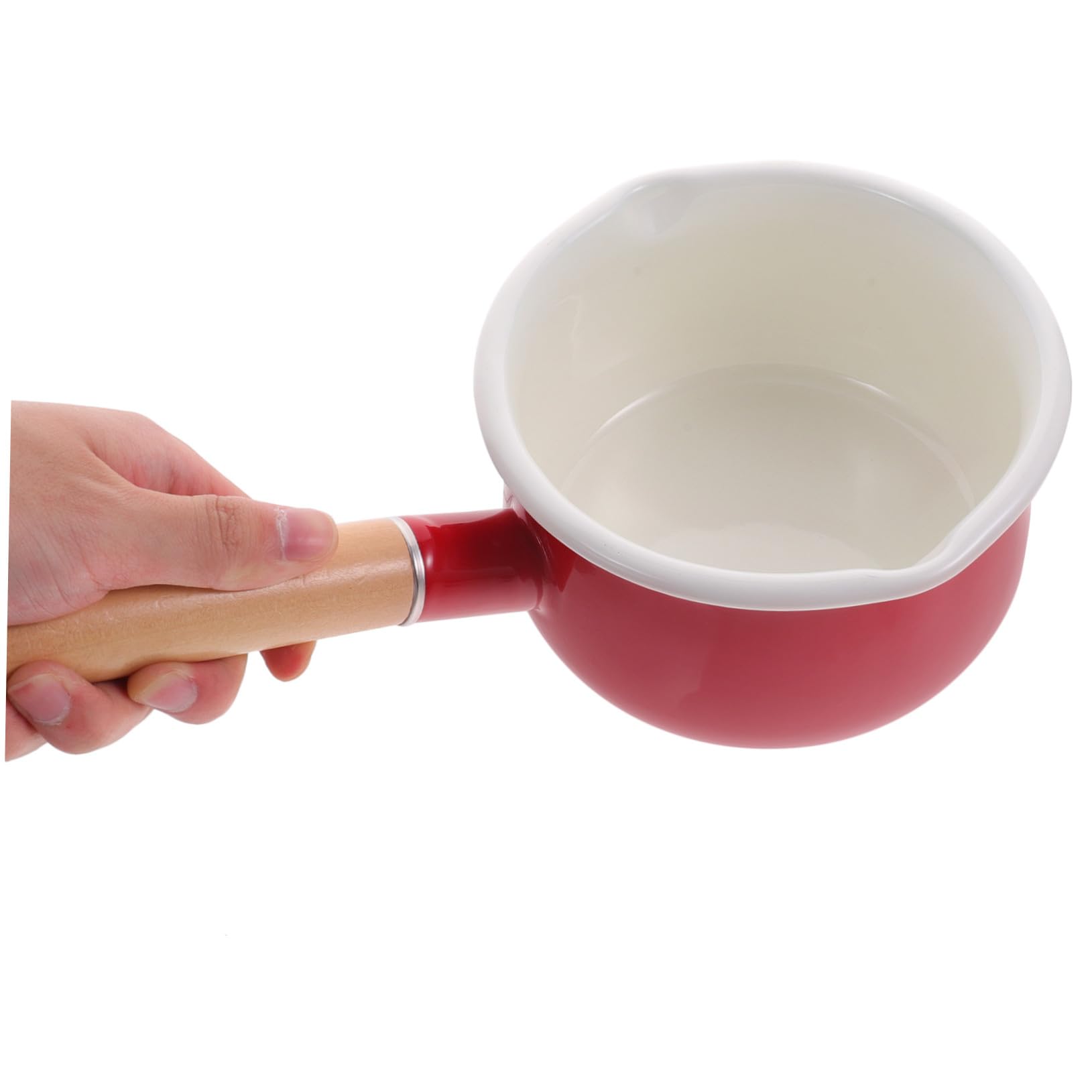 ULTECHNOVO Pentola Pentolino Antiaderente Piccola Smaltata Rossa Manico in Legno Facile da Pulire per Cucinare Latte e Zuppe in Cucina