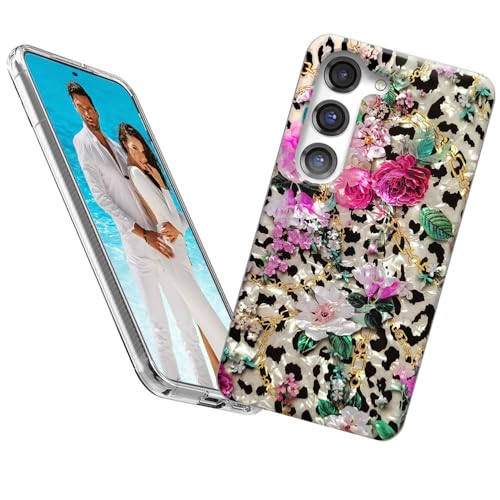 Coque Galaxy S23 Plus paillettes et motif léopard rose en TPU souple