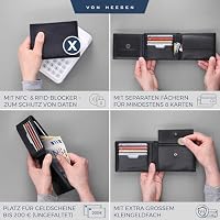 VON HEESEN Leder Geldbörse RFID Schutz I Echtleder Geldbeutel für Damen & Herren I Portemonnaie Brieftasche Wallet Portmonee (Schwarz Glatt) – Ansicht 2