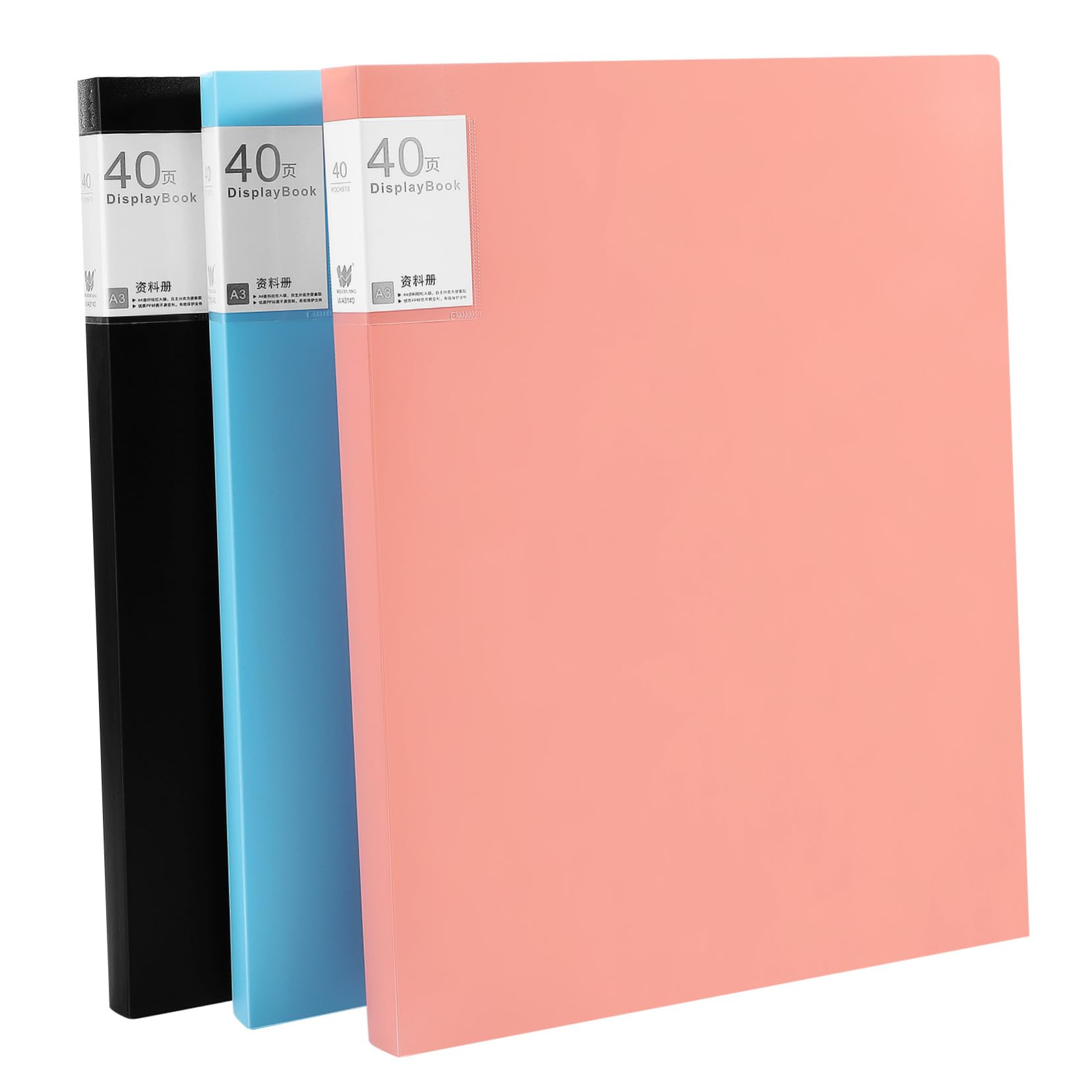 KOMBIUDA Carpeta Portafolios con Fundas de Plástico Transparente 3 Piezas 40 Páginas Almacenamiento Amplio para Oficinas y Reuniones