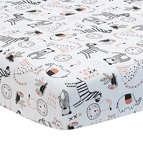 Image of Lambs & Ivy Patchwork Jungle Cotton Fitted Crib Sheet, Multicolor, (718006B)