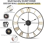 Horloges murales pour décoration maison, Grande horloge murale surdimensionnée avec style numérique romain,47cm Horloge murale en métal rustique, salle de séjour, cuisine, décoration de bureau