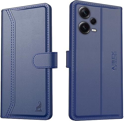 Image of AIBEX Compatible for Redmi Note 12 Pro 5G Flip Cover Leather Finish | Inside TPU with Card Pockets | Wallet Stand | Complete Protection Flip Case - Blue