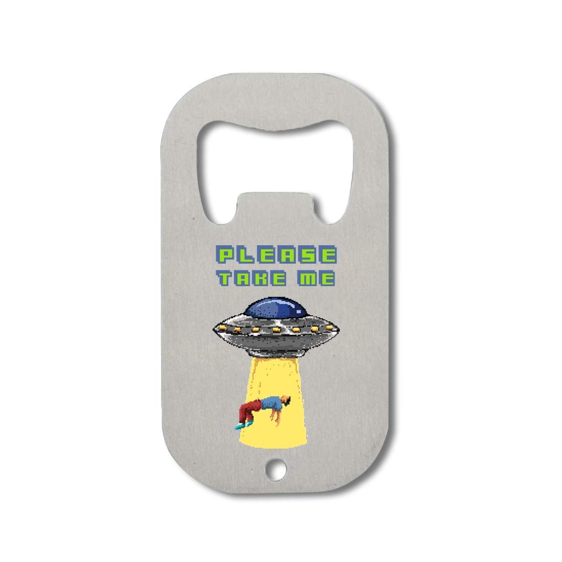 8 Bit Pixel Art Alien Abduction Ufo Stainless Steel Bottle Opener