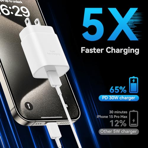 30W iPhone 15 Charger Fast Charging, USB C iPhone 15 Pro Max Charger Block with 10FT Long C Chargers Fast Charging Cord Cable for iPhone 15/15 Pro/15 Pro Max/15 Plus, iPad, Samsung Galaxy S24/S23/S22