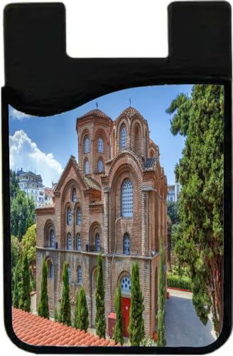 Island Gifting Neoprene Stick-on ID Card Holder for iPhone/Galaxy/Google Android Cases Featuring Image of Church of Panagia Chalkeon Thessaloniki Greece