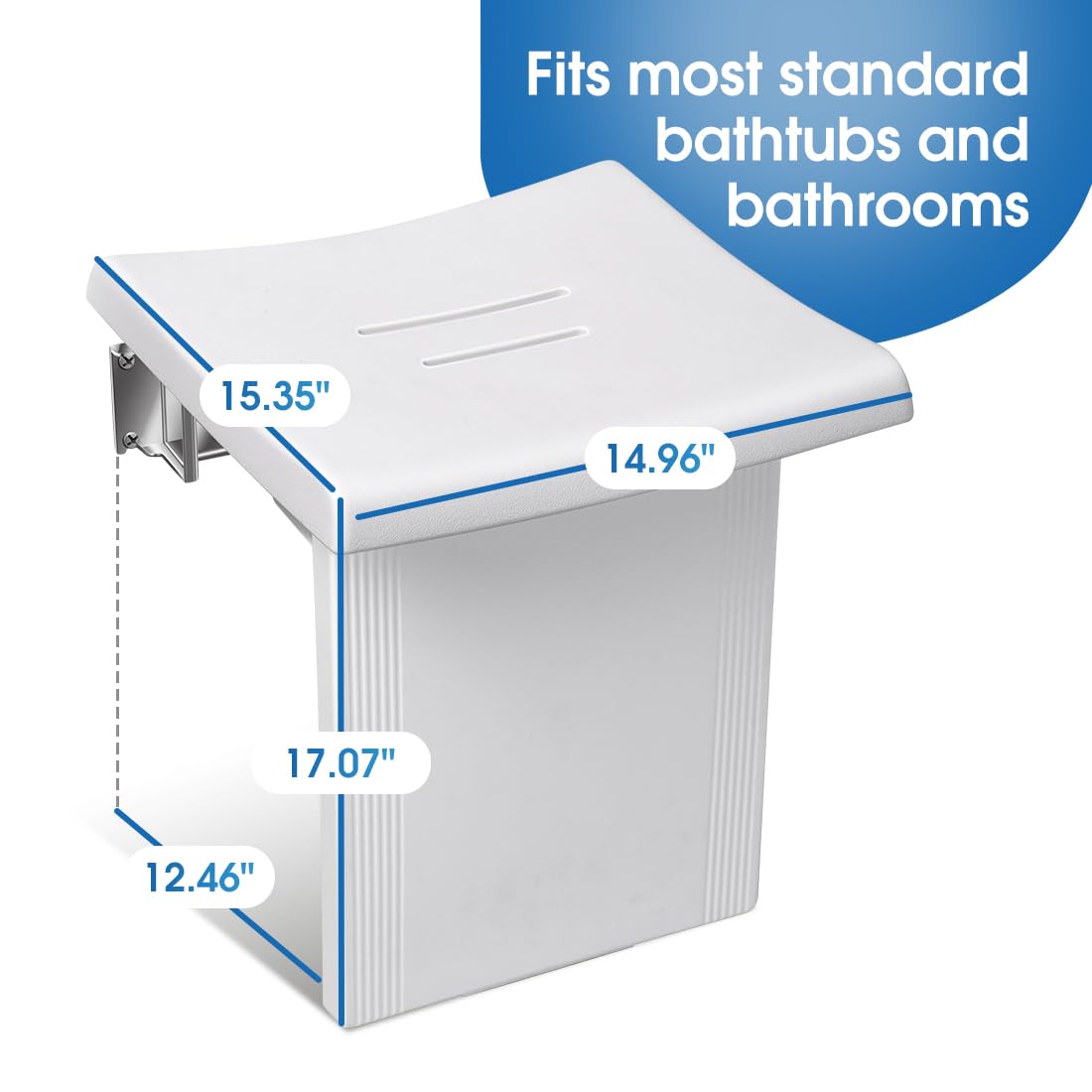 Asiento de ducha plegable de gran tamaño de 550 libras y banco montado en la pared, silla plegable montada en la pared con estructura de acero 304 sólido