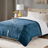 Degrees of Comfort Fuzzy Sherpa Plush Heated Blanket, Full Size Bed Electric Blankets with 20 Heat Settings Controller | 1-10 Hour Auto Shut Off |Washable, 80' X 84' Blue