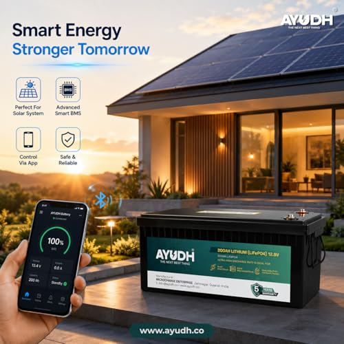 Image of AYUDH 12V 200AH Lithium Ferro Phosphate (LiFePO4) Battery for Inverter and Solar Applications | Bluetooth Monitoring | Fast Charging Capability | Integrated BMS Protection | 5 Year Warranty