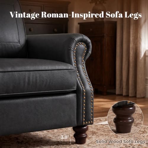 Image of Kingfun Faux Leather Accent Chair with Rolled Arms,Black