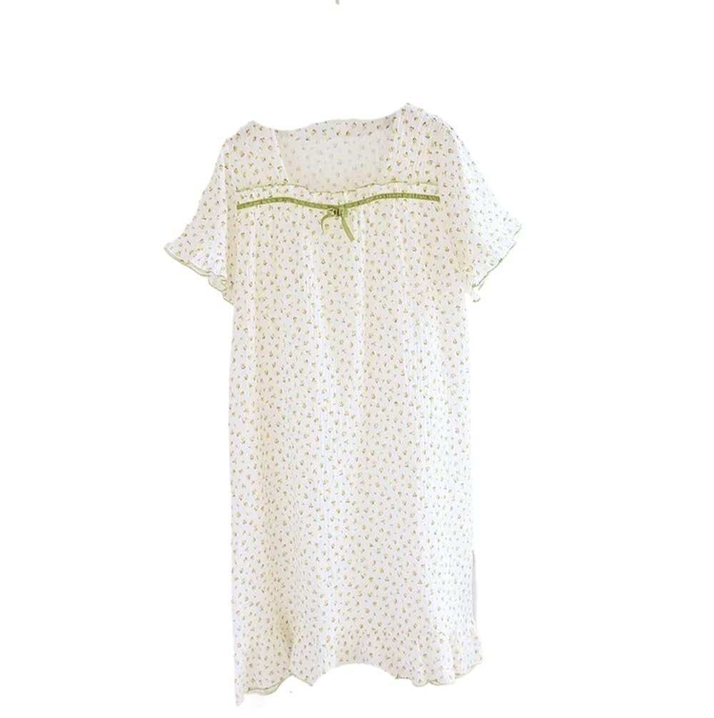 Camisón para Mujer - Camisón De Verano De Algodón para Mujer, Vestido Largo De Manga Corta con Estampado Floral, Falda Fina Holgada De Talla Grande para El Hogar, De Algodón