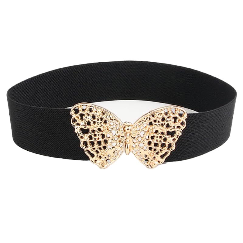 COTIM COYIN Women's Butterfly Buckle Elastic Waist Belt, Vintage Metal Butterfly Clasp, Stretch Waistband