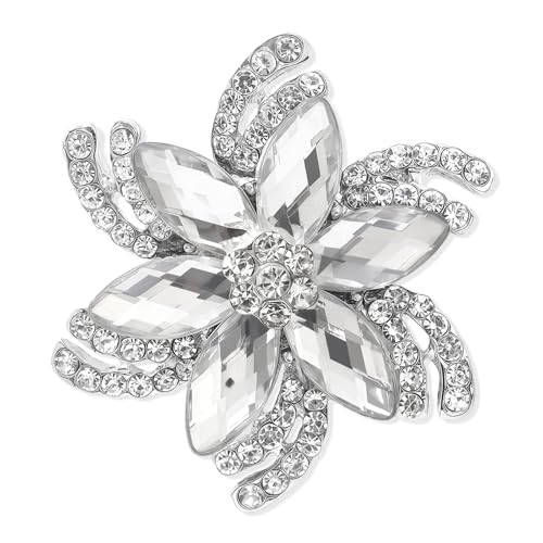 Image of Vintage Flower Brooch for Women - Elegant Lapel Pin with Rhinestones & Crystals for Suits, Coats, Dresses, Hats, Scarves and Shawls