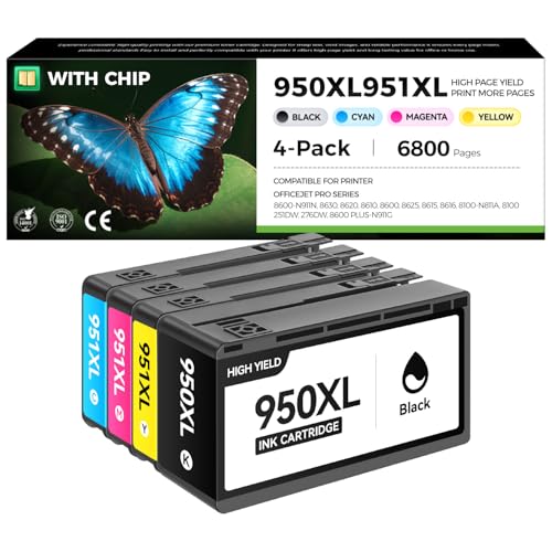 Image of 950XL and 951XL Ink Cartridges Combo 4Pack High-yield Replacement for HP 950 951 Ink Compatible with OfficeJet Pro 8600 251dw 276dw 8100 8610 8620 8630 8615 8625 8660 Printer Black Cyan Magenta Yellow