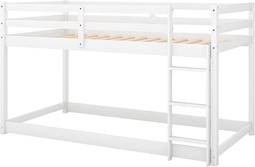 Miniatura 5 de Harper & Bright Designs Literas bajas de tamaño individual sobre cama individual para niños, base de cama de madera maciza con escalera, litera para
