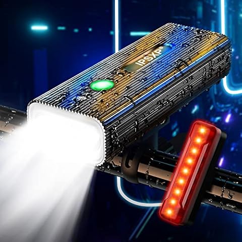 IPSXP Bike Lights,5000 Lumens & IPX6 Waterproof,Headlight Runtime 14+ Hours,Large Capacity Battery with Power Bank Function,USB Rechargeable & Super Bright bike lights front and back,Multiple Modes Cover