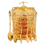 SUNGOOYUE Juego de Cucharas y Platos de Aleación de Zinc Brillante con Estante de Almacenamiento para Cenas de Estilo Europeo, 6 Bandejas, 6 Cucharas, Platos de Frutas, Kit de Utensilios (Tipo 2)