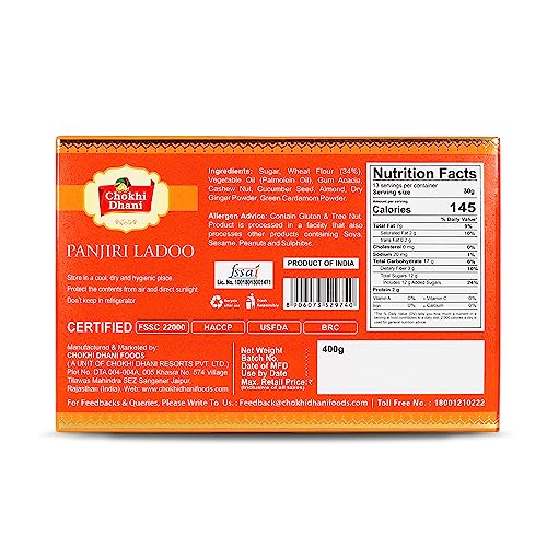 Image of Chokhi Dhani Panjiri Ladoo 400g | Traditional Indian Mithai | Ready to Eat Sweet | Festive Laddoo | No Artificial Flavours | Homemade Taste | Veg
