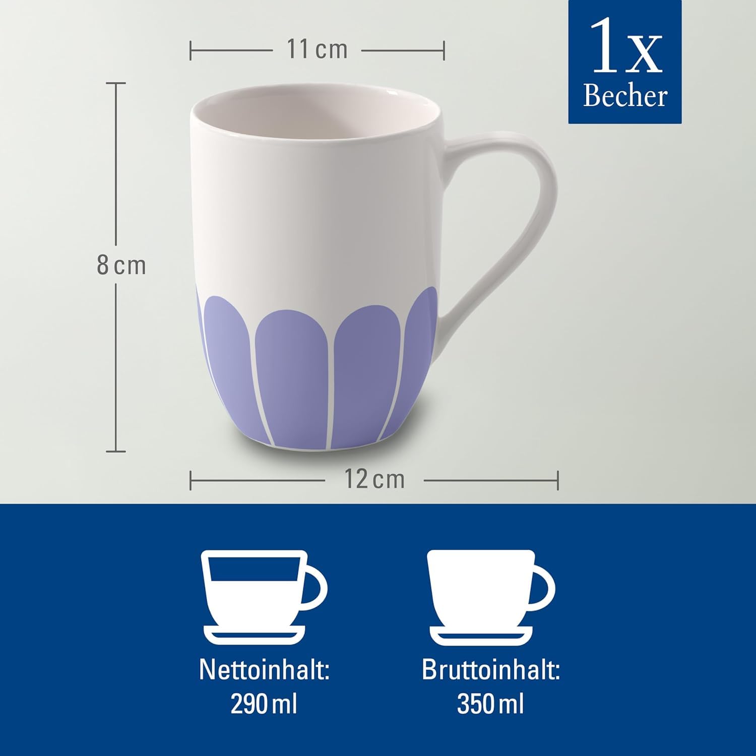 Villeroy & Boch - Fleur bleu kubek z uchem niebieski, nadaje się do zmywarki i mikrofalówki, kubek do kawy i gorących napojów, filiżanka do herbaty, kubek kawy, filiżanka kawy, porcelana Premium