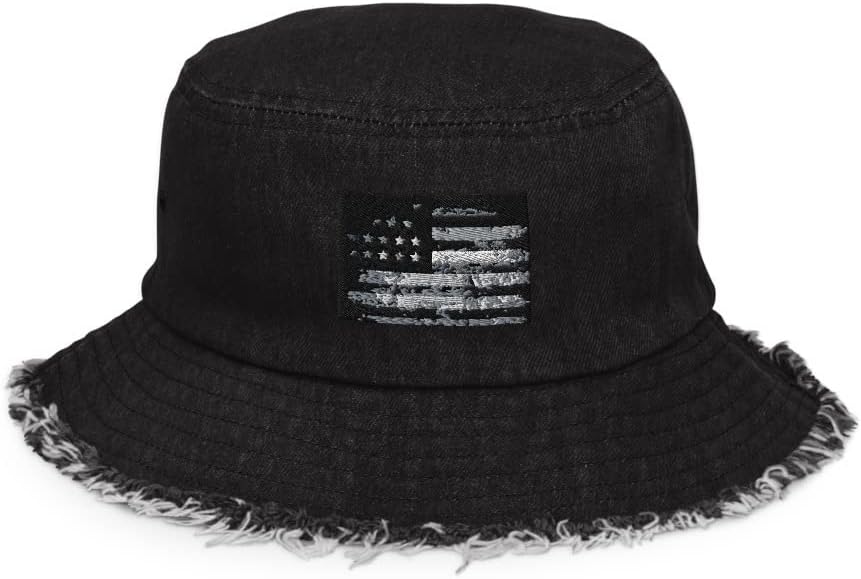 Sun Hats United States of American USA Flag Distressed Denim Bucket Hat