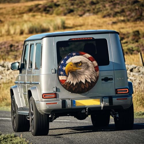 Image of American Flag Eagle Spare Tire Cover - Funny Wheel Protectors Waterproof Universal Wheel Cover for SUV Rv Travel Trailer Camper Truck 16 Inch