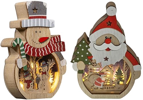 Bambelaa! LED Weihnachts Holzdeko Set Holzfiguren Weihnachtsdeko aus...