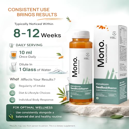 Image of Mono Sea buckthorn Juice 300ml | India's 1st Himalayan, 100% Pure Cold-Pressed SeaBuckthorn Berry Pulp Concentrate | Support Immunity, Acne, Skin Glow & Gut Health | 50 Glasses Vit C & Omega 3 6 7 9 Antioxidants.
