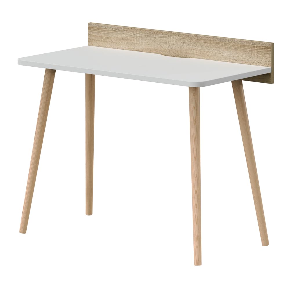 Lourini® Escritorio Pequeño 100x50 cm, Mesa de Estudio para Ordenador Portátil (Blanco/Roble)
