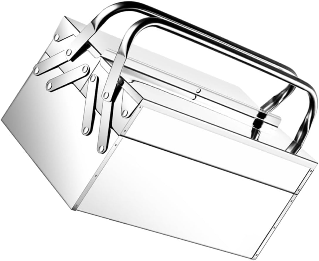 Stainless Steel Double Layer Tool Box Foldable Organizer Silver