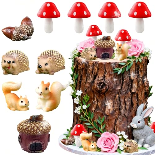 Figurines d'écureuil pour décorations d'anniversaire et décor de gâteau champignon de la forêt