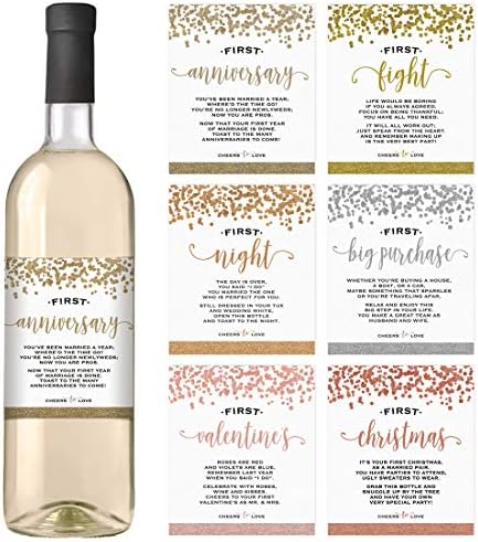 Printed Party Marriage Milestones, Greenery Wedding Firsts, 6 Wine Bottle Labels image 4
