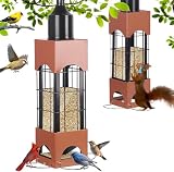 Wilytoin Squirrel Proof Bird Feeders for Outdoors Hanging, 5LB Large Capacity Metal Wild Bird Feeders, Heavy Duty Chew Proof Tube Feeder for Cardinal Finch Chickadee, Garden Yard Outside Decoration