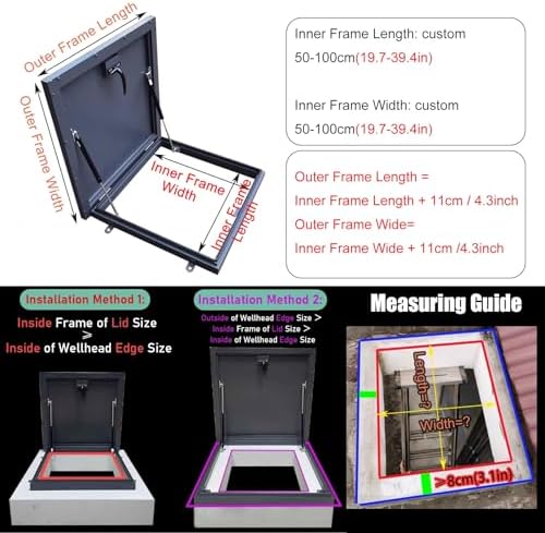Customizable Steel Roof Hatch - Reinforced Access Door with Inside Handle & Gas Shocks for Flat Roof, Basement Exit, Cellar Cover, Durable & Secure Access Solution