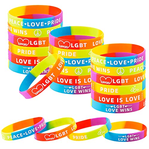 Dreasmt Gay Pride Wristbands Rainbow Pride Silicone Bracelet Lgbt Love Gay Lesbian Rainbow Wristbands, Gay Lesbian Pride Parade Party Supplies #TOP6