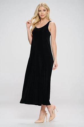 Jostar Women's Tank Long Dress Sleeveless Scoop Neck Casual Solid Swing Flowy T Shirt One Piece