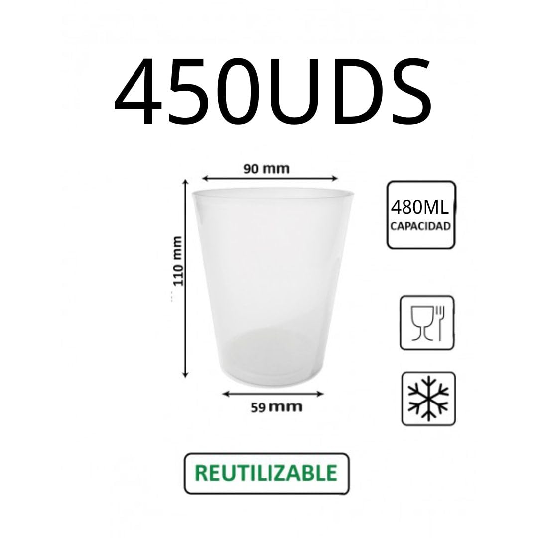 Vasos plastico duro Vasos cubata Transparente Irrompible 480 ML Reutilizables y Irrompible, Vasos de plastico Vasos plasticoEcológico sin BPA,Ideal para FiestasCocktail, Cubatas, Gin Tonic (450)